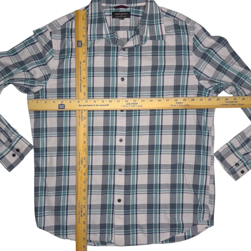 Banana Republic Men's Large Lightweight Flannel Shirt White‎ Gray Blue Plaid